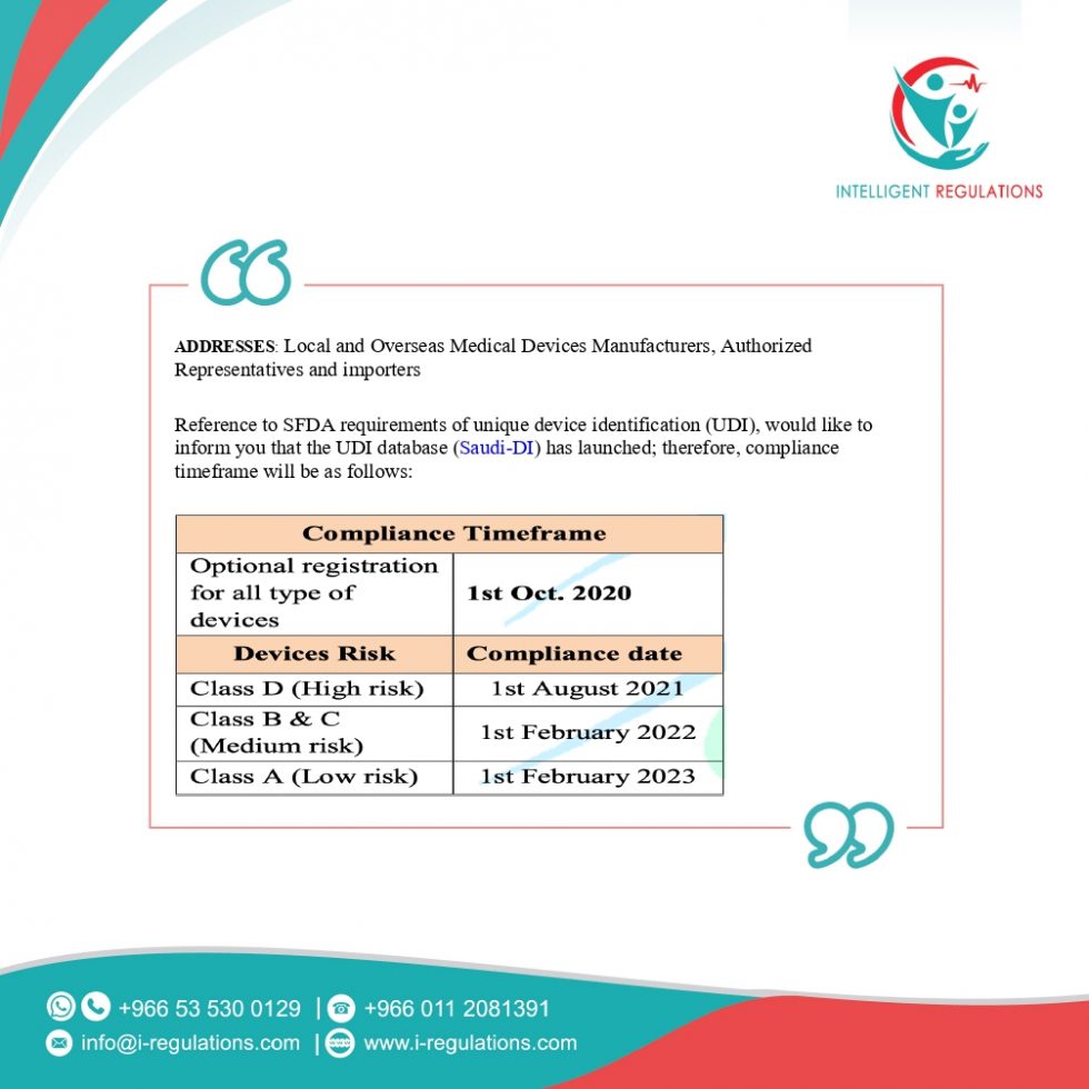launching medical devices unique device identification Saudi DI